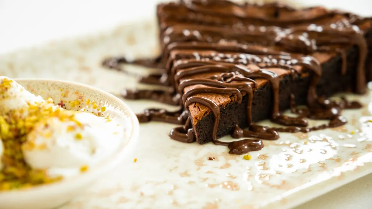 Signature chocolate brownie with vanilla ice cream
