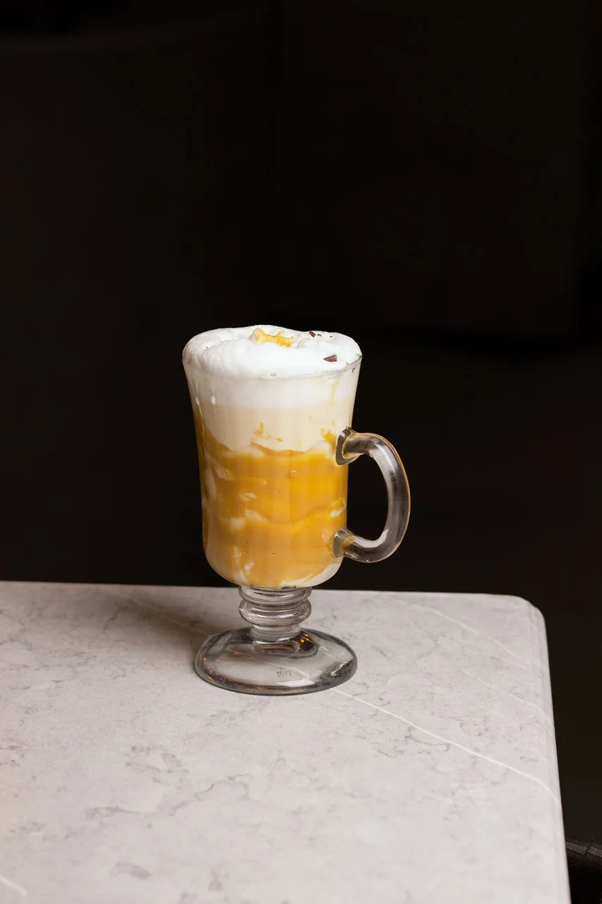 Mango latte with frothy cream