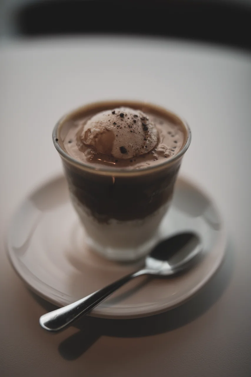 Solo guest enjoying an affogato