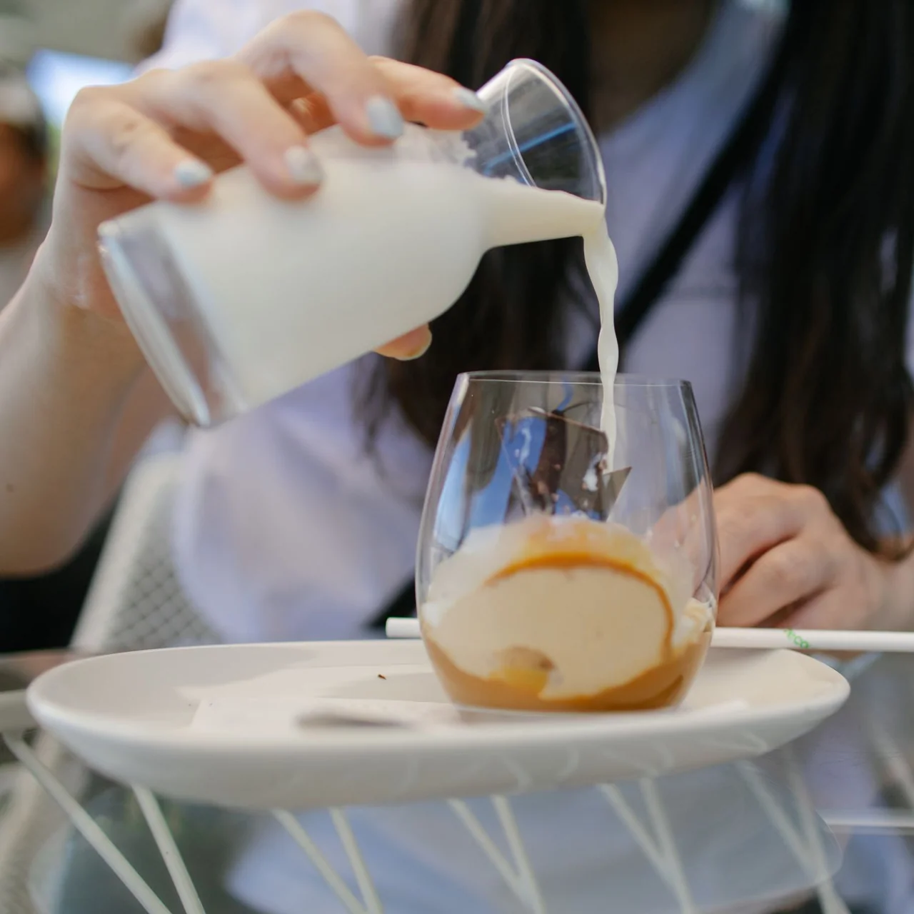 Milk pouring into affogato