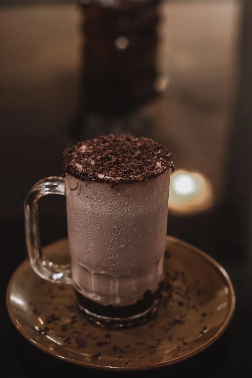 Iced coffee in cozy cafe